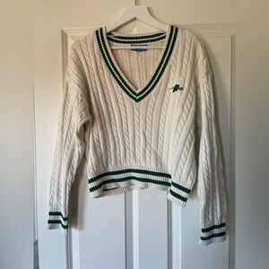 Prince- Pickleball Classic Cable Knit V-Neck Sweater - Cream and Green